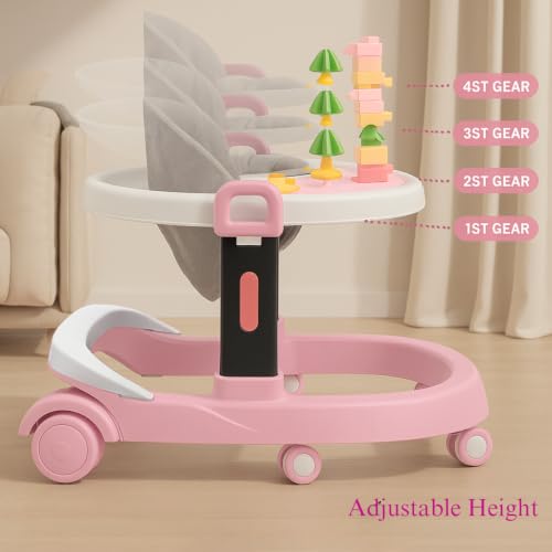 Image of Little Olive Baby Walker for Kids | Adjustable Height Baby Walking Support with Interactive Activity Toy Tray, Comfortable Padded Seat & Smooth Multi-Directional Wheels | Walker for Baby Boys & Girls - Pink