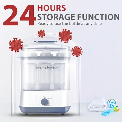 Image of HealthSense Sterilizer & Dryer for feeding bottles | Baby bottle & Accessories sterilizer machine | 8 Bottles Capacity, Food Grade Material, Auto Shut OFF with 1 Year Warranty - BS 10