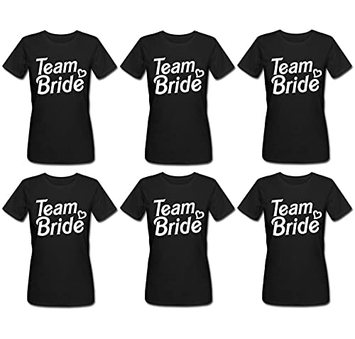 Pacchetto 6 t-Shirt Donna Nere Addio al Nubilato Team Bride Amiche della Sposa, Stile Bambola Anni 90 Divertente!