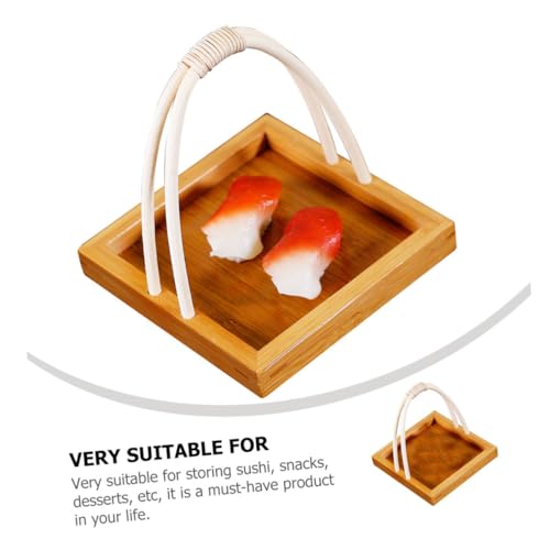 Plato para sushi de bambú con asa estilo japonés miniatura 3