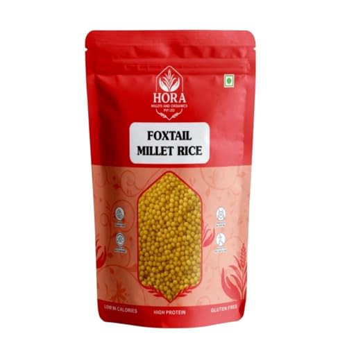 Image of HORA MILLETS AND ORGANICS Foxtail Millet Rice | Unpolished Toasted Millet Grains | Gluten Free Whole Grain Alternative | High Fibre Protein Rich Grain | Quick Cook Millet for Multiple Recipes | 500g