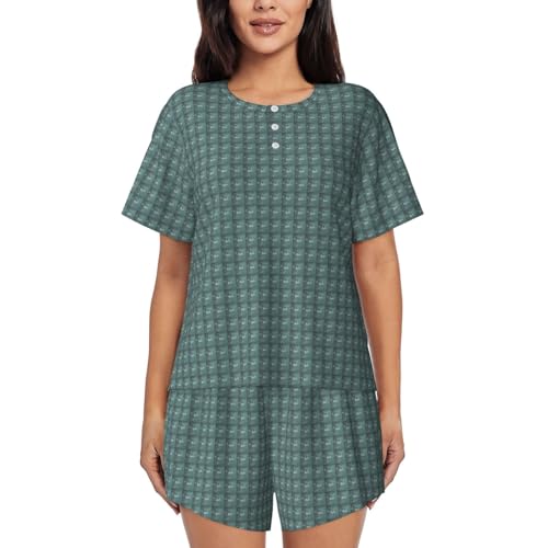 Pyjama à manches courtes pour femme imprimé géométrie vêtement de nuit léger