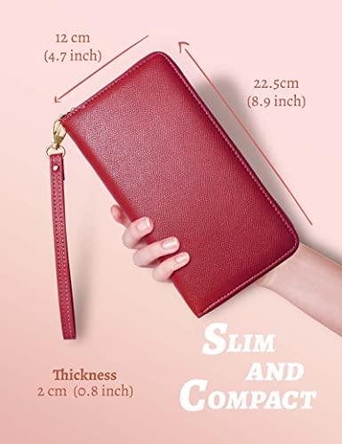 Faux Leather Wallet for Women RFID Protected Large Size Bifold Card Holder Black (Red)3