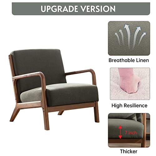 Anjhome Mid Century Modern Accent Chair, Comfy Fabric Reading Chair With Solid Wood Frame, Easy Assembly Armchair For Living Room #TOP2
