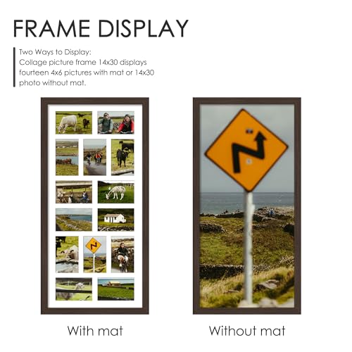 Image of DUENPY 14x30 Picture Frame 4x6 Collage Picture Frame Displays Fourteen 4x6 inch Photos Collage Wall Decor Wall Hanging Walnut