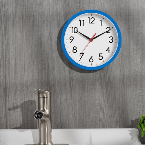 Image of AKCISOT Wall Clock 8 Inch Silent Non-Ticking Modern Clocks Battery Operated - Analog Small Classic for Office, Home, Bathroom, Kitchen, Bedroom, School(Blue)