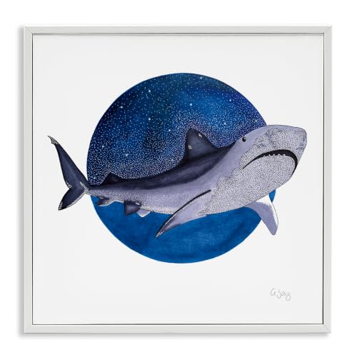 Stupell Industries Great White Shark Swimming Starry Night Sky, Design by Ale Saiz Studio
