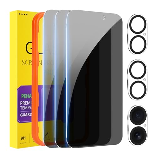 PEHAEL 3+3Pack for iPhone 16 Privacy Screen Protector with Camera Lens Protector Full Coverage Anti-Spy Tempered Glass Film 9H Hardness Easy Installation Bubble Free [6.1 inch]