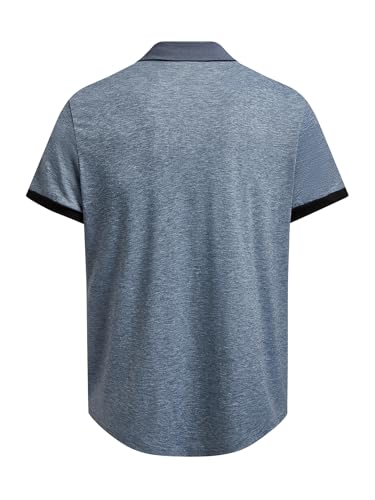 Hardaddy Men's Business Casual Polo Shirt with Pocket Work Shirts with Collar Short Sleeve Stylish Summer Contrast Color Tees Tops Shirts Slim Fit Blue S — view 3