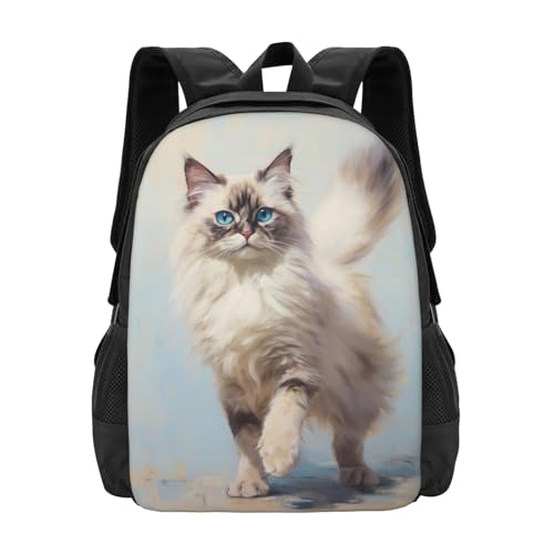 Stylish Unisex 17 Inch Backpack Ragdoll Blue Eyes Pose Spacious Compartments for Work Essentials Casual Outings & Trips