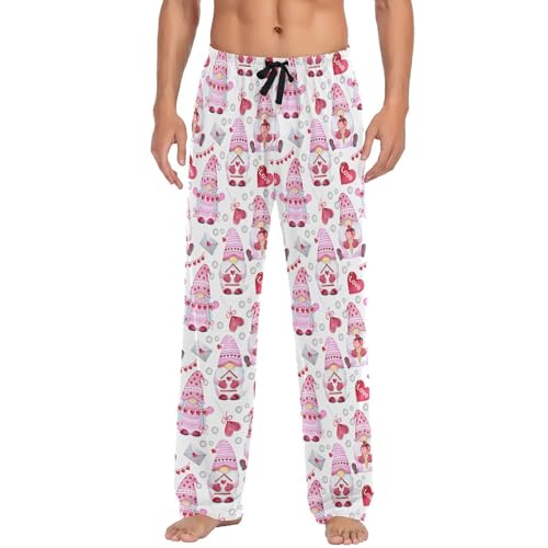 Valentine Gnomes Candy Love Hearts Men's Pajama Bottoms,XXL