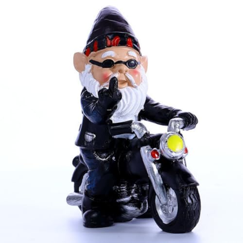 agctrler Gartenzwerg Motorrad, 13.3cmx13cm Lustige Gartenzwerg Gartenstatuen, Wasserdicht Sonnenschutz Gartendeko, gartenzwerge für Außen, Motorrad Geschenke für männer, Deko für den Balkon