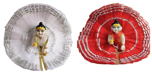 Image of Partish Laddu Gopal Frill Poshak Size 4 l Ladoo Gopal Dress l Bal Gopal l Kanha Ji Thakur Ji Net Dress (Pack of 2, Red & White)