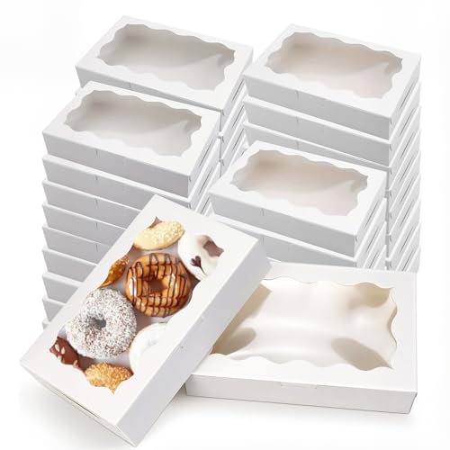 40PCS Brownie Box Cookie Boxes 18x11x4cm Rectangle Bakery Box with Window White Treat Boxes for Macaron Dessert Pastry Cupcakes Doughnuts