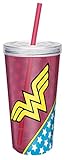 Zak! Designs Double Wall Tumbler with Straw and Wonder Woman Graphics, 16-Ounce