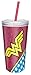 Zak! Designs Double Wall Tumbler with Straw and Wonder Woman Graphics, 16-Ounce
