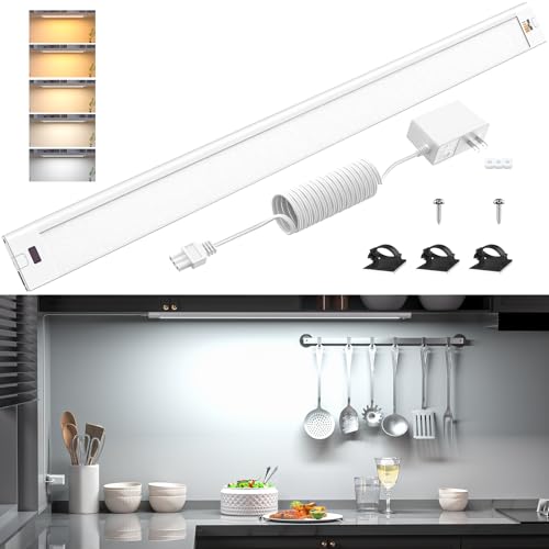 WOBANE Under Cabinet Lighting, 24 inch Plug in LED Counter Light Bar, Hand Wave Activated, Touchless Dimmable for Kitchen Cabinet, Shelf, Under Desk, Color Tunable 2700K to 6500K,White Panel,1400LM