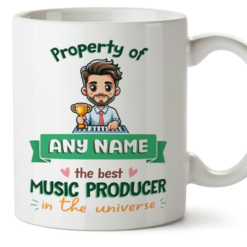 MUGFFINS Personalised Mug for Music Producer Man - in English - Property of - Funny Custom Gift for Colleagues - Ceramic 11oz Mug