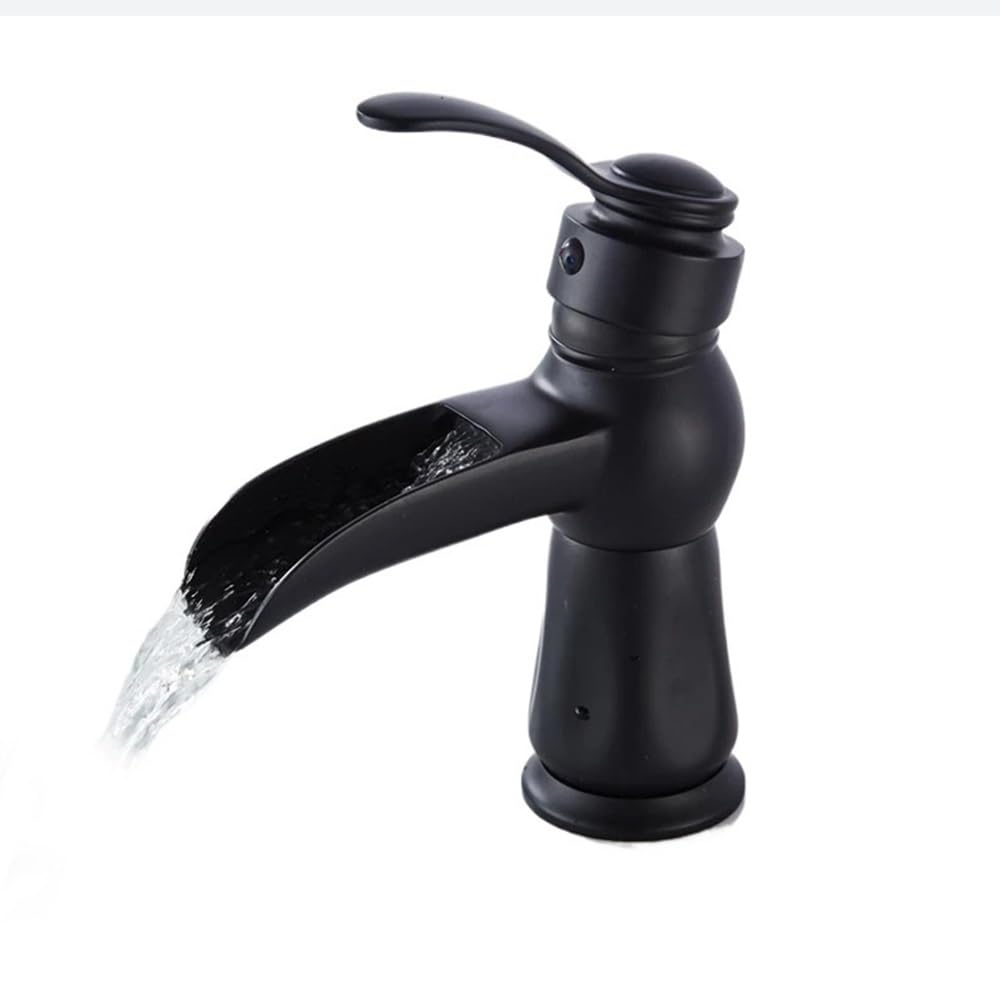 Blyqxs Black Basin Faucets Antique Brass Waterfall Bathroom Vessel Sink Faucet Single Handle Hole Deck Wash Mixer Water Tap(Black)