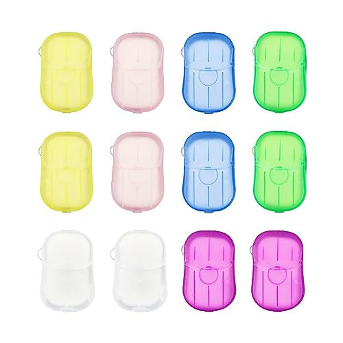 RtottiM 12 Pack Portable Disposable Paper Soap Mini Scented Slice Sheets with Storage Box Mini Scented Slice Sheets Foaming Paper Soap Flakes for Home Travel Camping Hiking and Outdoor Activities