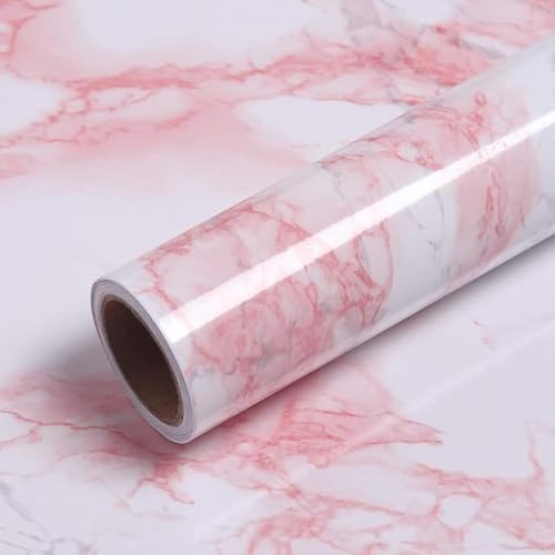 KRIVAZ Self Adhesive Marble Wallpaper Kitchen Oil Proof & Waterproof Wallpaper for Cabinet Makeover, Almirah, Plastic & Tabletop, Wardrobe (60x200cm) (Pink)