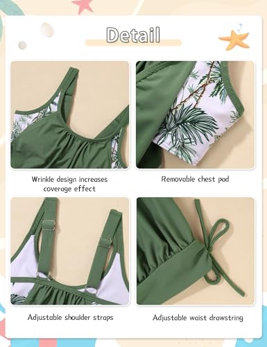 Image of Girls Tankini Swimsuit 2 Piece Tiered Ruffle Bathing Suit Teen Girl Swimsuit 6-14Y