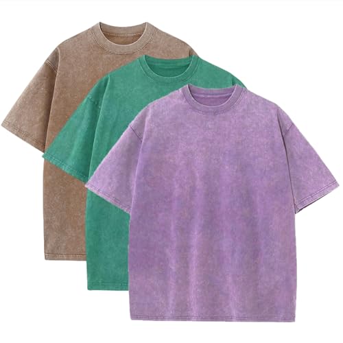 3 Pcs Men's Oversized Heavy Cotton Summer T-Shirts Vintage Tee Loose Fit Short Sleeve Casual Tshirts for Men Women