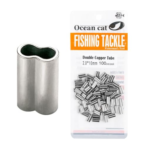 OCEAN CAT 100-500 Pcs Double Copper Tube Barrel Crimp Sleeves 100% Copper Crimping Loop Sleeve Fishing Line Tube Connectors Fishing Tackle Kit 12 Size (0.8 * 8mm, 500 pcs)