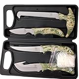 CATCHRO Hunting Knife Set 4 PCS Deer Gutting Kit with Bone Saw, Skinning Knife & Gut Hook Knife – Outdoor Knife Set with Gloves & Case, Survival Knife, Hunting Gear, Camping Hunting Accessories, Outdoor Gifts for Men