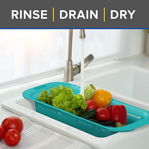 Janska 3-In-1 Adjustable Over The Sink Colander, 30% Heavier Duty, Sink Strainer, Rinse - Drain - Dry, European Made, Non Bpa, Extendable, Heat Resistant (7.8" W X 13.5-19.3" L X 3.3" H), Teal #TOP1