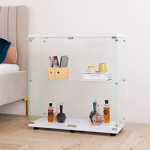Image of Beauty4U White Glass Display Cabinet, 2-Shelf 2-Door Curio Cabinet