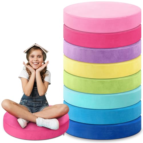 GlikCeil 8 Pcs Round Floor Pillow Cushions for Kids Classroom 15 Soft Flexible Seating Classroom Elementary Extra Thick Floor Cushions for Daycare Kindergarten Reading Corner Library (Rainbow Color)