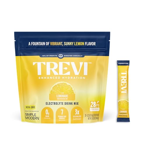Image of TREVI Electrolytes Powder Packets, Sugar Free Hydration, Lemonade 28 Count | Essential Daily Drink Mix, 0 Sugar, Magnesium, Potassium, Vitamin C, Calcium, B6 & B12 Vitamins
