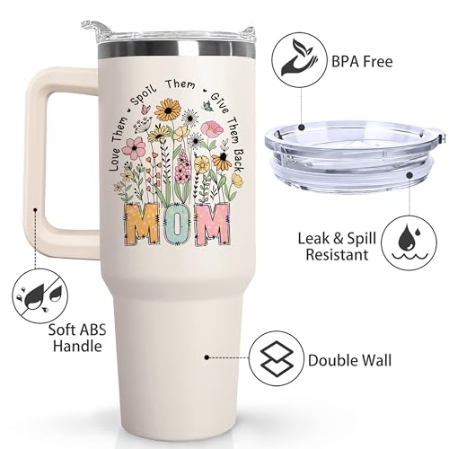 Ceovfoi 40oz Mom Tumbler with Handle & Straw, Vacuum Insulated Stainless Steel Water Bottle, Best Mom Ever Floral Travel Mug, Mothers Day Gifts from Daughter, Birthday Gifts for Mom by Ceovfoi - Used condition - Image 5