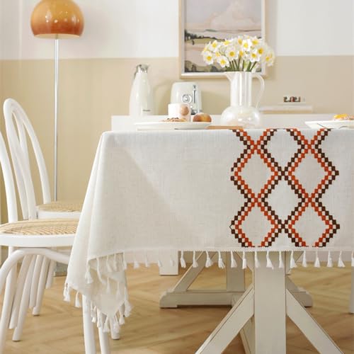 Nappe de table rectangulaire TYP-5 lavable en polyester brodé de pompons 90x90 cm