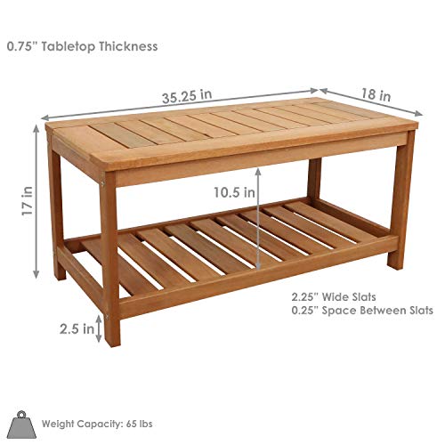 Sunnydaze Meranti Wood Outdoor Coffee Table With Teak Oil Finish - Outside Wooden Furniture Patio, Deck, Porch, Balcony, Garden And Backyard Furniture - 35-Inch #TOP2