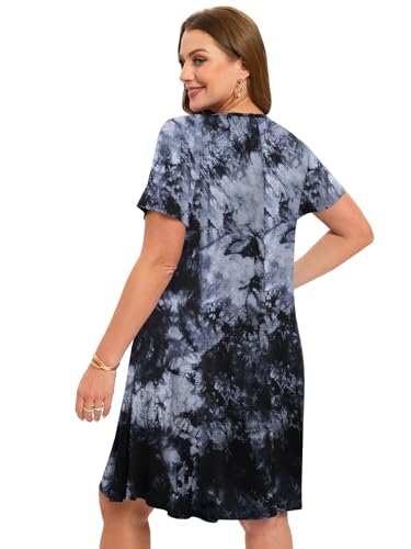 Image of ZENNILO Women's Plus Size Swing Dress with Pockets Casual Summer Dresses V Neck Short Sleeve T Shirt Dress for Women