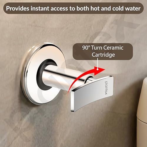 Image of Plantex Concealed Stop Cock /15mm Pure Brass Concealed Stop Valve Tap for Bathroom with Teflon Tape & Brass Adjustable Wall Flange - (Star, Chrome)
