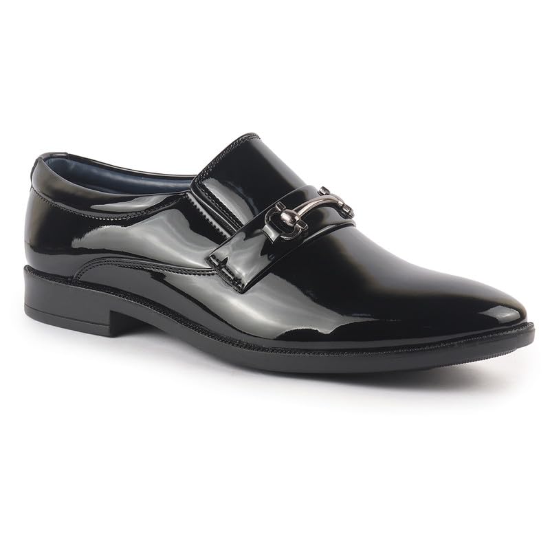 Image of FAUSTO Men Horsebit Buckle Patent Leather Party Formal Slip On Shoes | Extra Cushioned Insole Tuxedo Loafers for Wedding, Reception, Cocktail