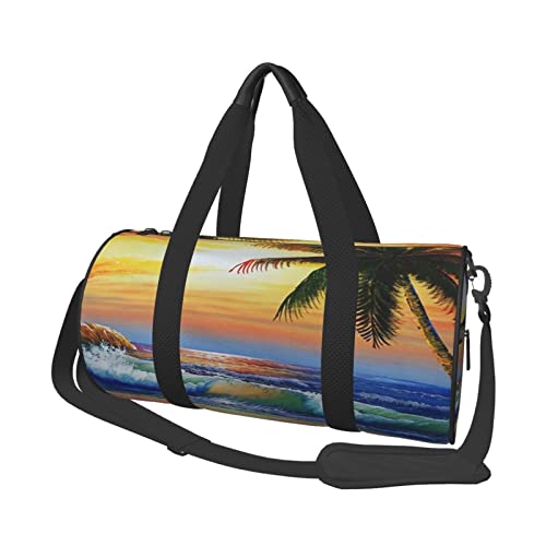 Sac de sport pour séparer ses baskets avec bandoulière et motif palmier soleil