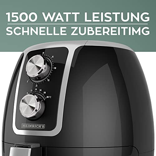 HEINRICHS Heißluftfritteuse Airfryer mit einstellbarem Thermostat, Temperatureinstellung von 80°C-200°C 1500W Heißluft Fritteuse Ohne ÖL Fritteuse Luftfritteuse Timerfunktion 3.7L,Regler – Bild 8