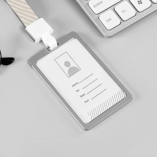 Aluminum Badge Holder With Removable Lanyard,Id Card Holder With Dual Transparent Side For Work Card,Badge Clip And Name Tag (Silver) #TOP1