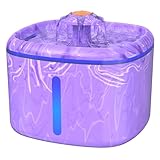 84oz/2.5L Automatic Cat Water Fountain, Quiet Circulating Pet Water Dispenser with 8 Replacement Filters & Triple Filtration System - for Cats, Dogs, Multiple Pets, Indoor Use (Camouflage Purple)
