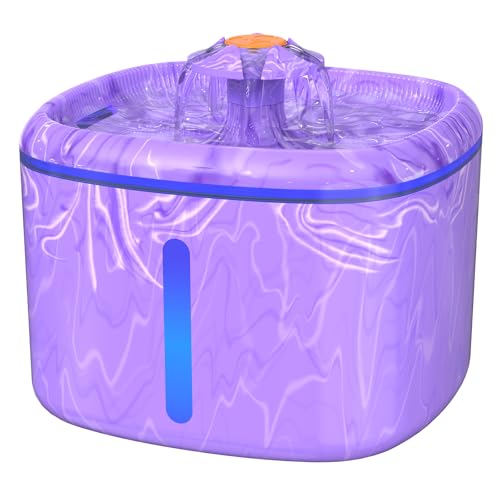 84oz/2.5L Automatic Cat Water Fountain, Quiet Circulating Pet Water Dispenser with 8 Replacement Filters & Triple Filtration System - for Cats, Dogs, Multiple Pets, Indoor Use (Camouflage Purple)
