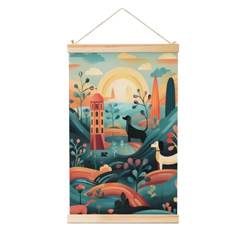 Poster teckel de qualité supérieure avec cadre en bois noble pour décoration murale chic