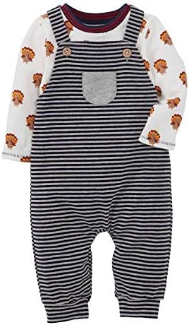 Mud Pie Baby Boys' Thanksgiving Overall Shirt Set, Gray, 6-9 Months