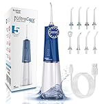 Aquapik® Portable Water Flosser UltraCare Plus | Removes Plaque + Recommended by Dentists + Protects Implants and Orthodontics | Oral Irrigator with 8 Nozzles + 5 Modes of Use + 300 ml Reservoir