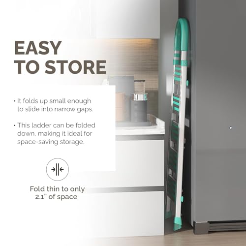 Image of Heavy Duty Steel Folding Ladder Steps with 7 Year Warranty* Foldable Stairs | Anti-Slip Step Ladder | Compact Folding for Home | Sturdy Stairs for Home Use & Storage (Aluminium Step 5)