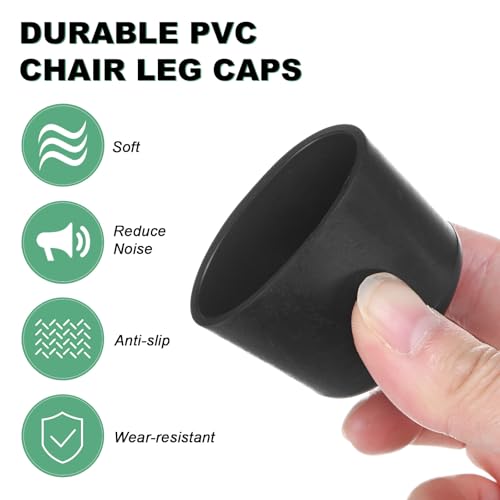 Image of M METERXITY 12-Pack Chair Leg Caps, 1-3 /8 Inch(35mm) PVC Chair Leg Floor Protectors for Folding Chairs /Metal Chairs /Furniture Table /Hardwood Floors, Round Non-Slip Cover End Tips [Black]