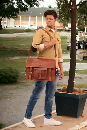 Vintage Leather Laptop Bag for Men Full Grain Large Leather Messenger bag for men with Rustic look Leather briefcase 18 inch3
